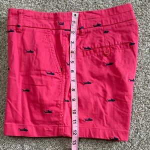 British Khaki Pink Shorts with Navy Shark Embroidery